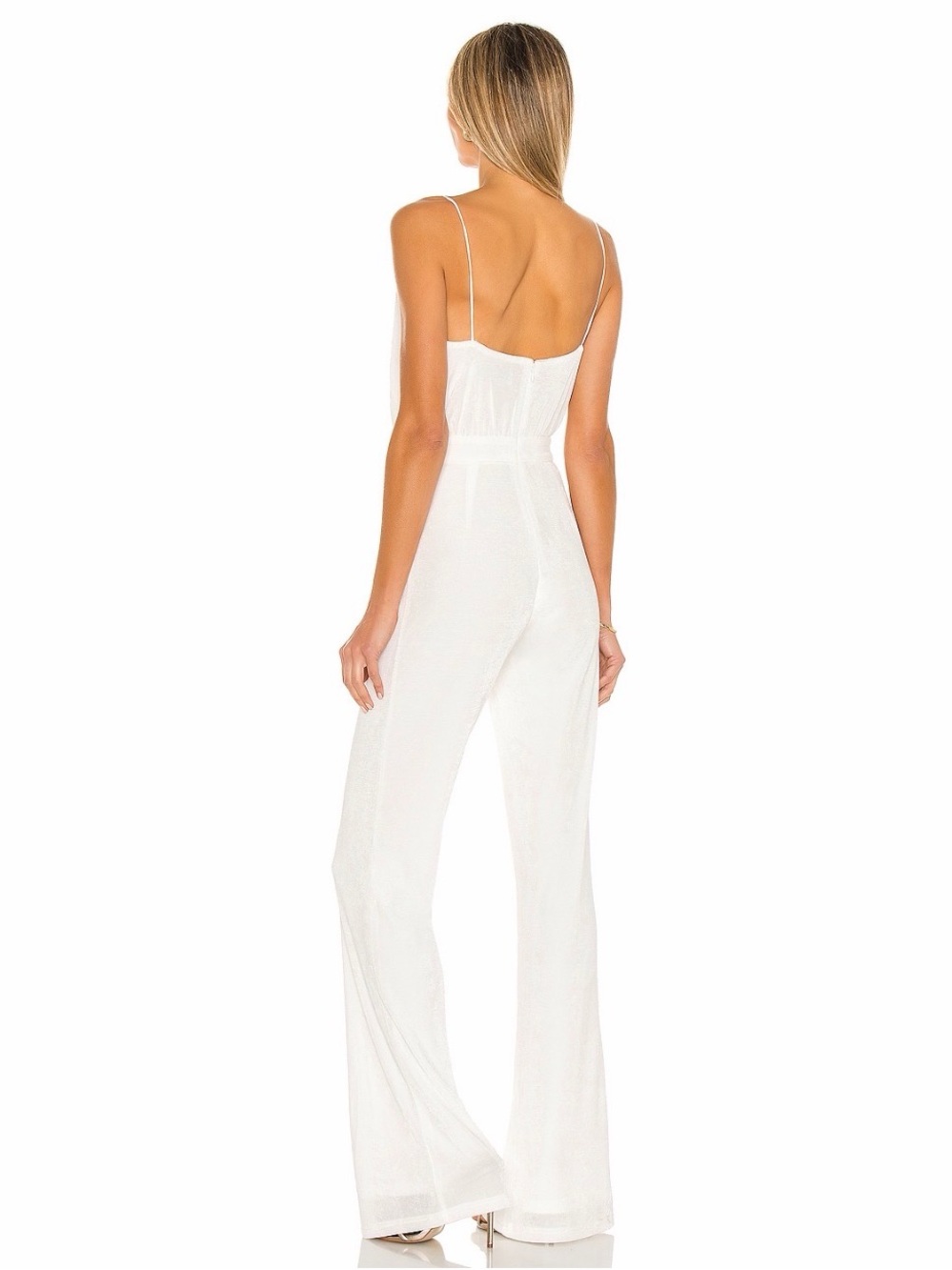 White Draped Cowl Neck Wide-Leg Jumpsuit - Picture 2 of 2